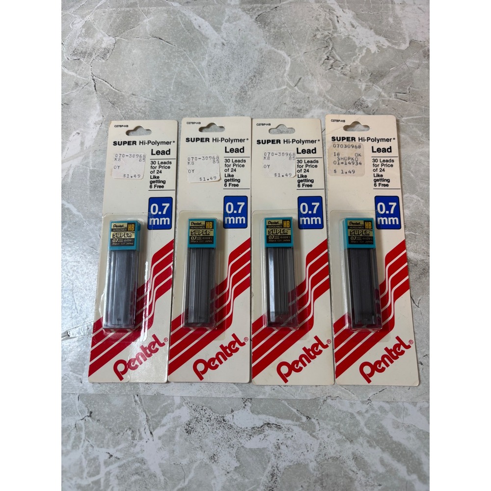 Lot‎ of 4 Pentel Super Hi-Polymer Lead Refills 0.7mm HB 30 Count Each C27BP-HB